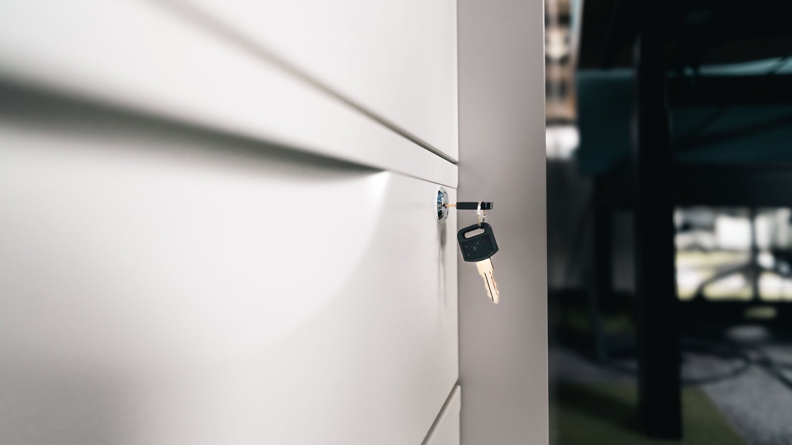 A locked filing cabinet in a small office